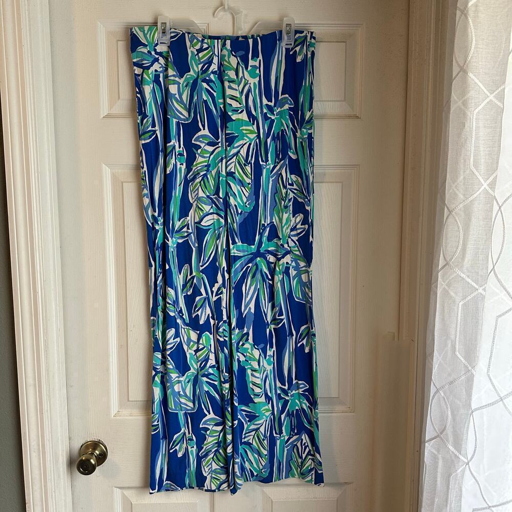 Lilly Pulitzer Blue Floral Flare Stretchy Pants Size M Style 86480 Rayon Spandex